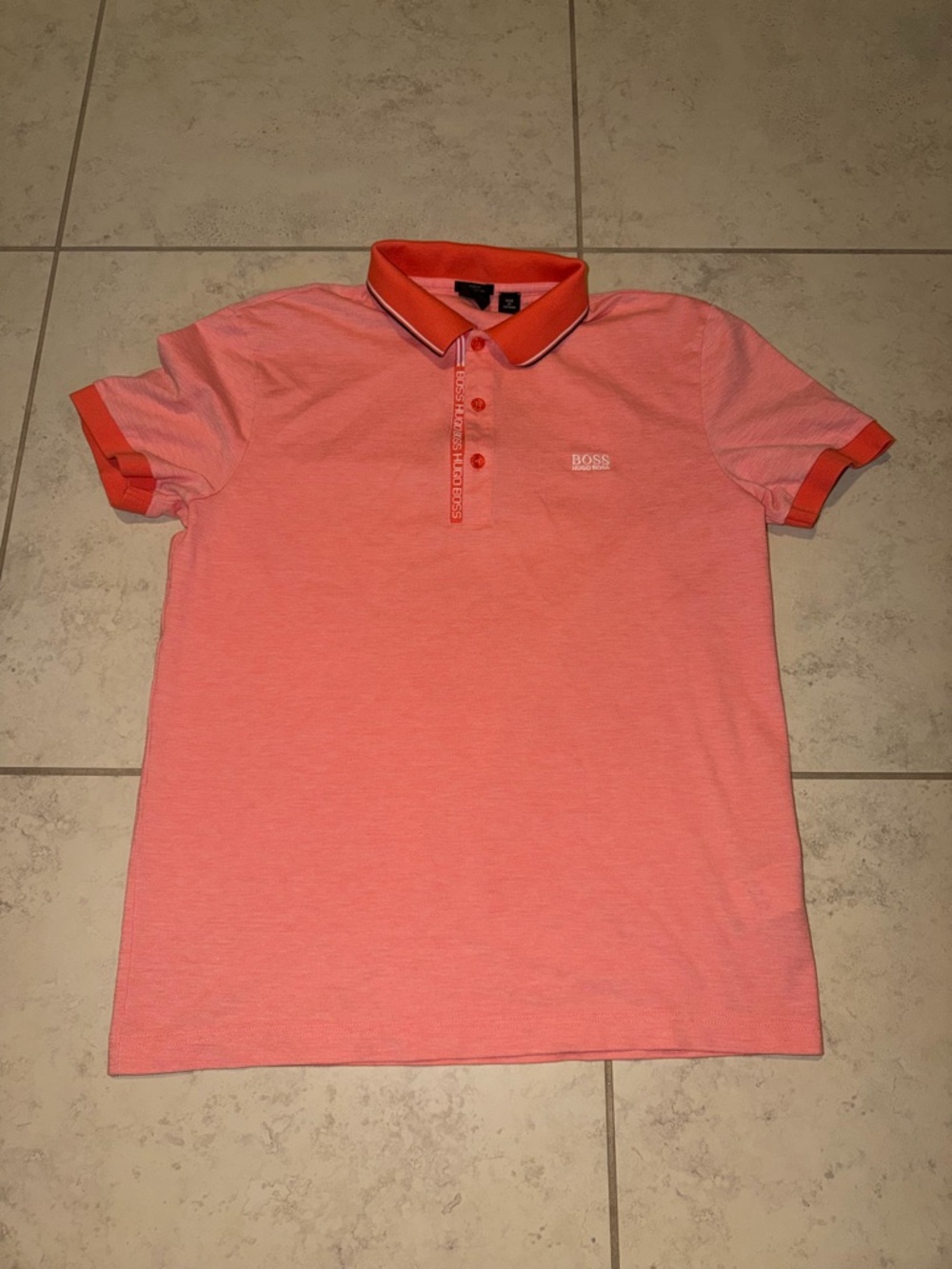 HUGO BOSS Men's XL Slim Fit Pima Cotton Polo Shirt - Peach / Coral